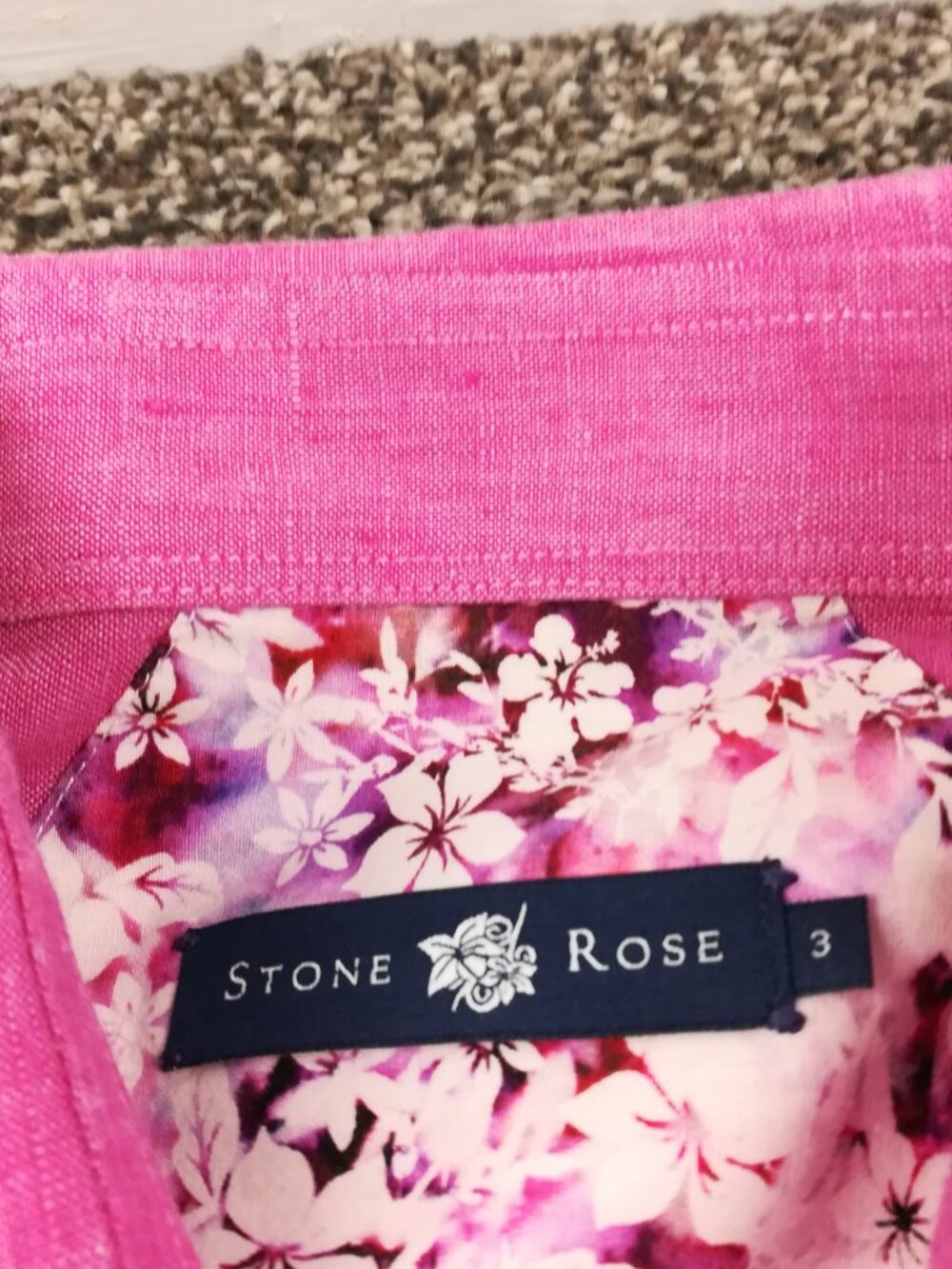 Stone Rose Shirt Linen Floral Flip Cuff L/S Button Up Pink Mens 3 (Medium) - Picture 4 of 11